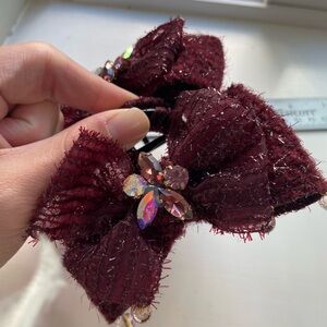 Burgundy Hair Bow with Rhinestones